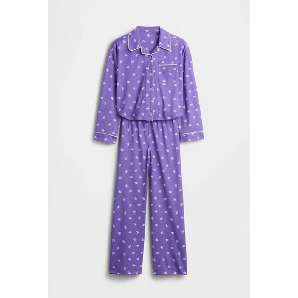 Gap Kids Girls Recycled Pajama Set Purple Bow Print Size 14